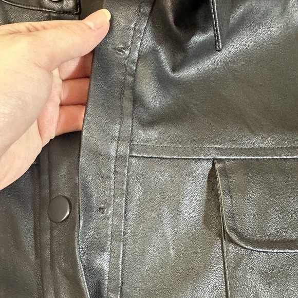 asos Black Faux Leather Polyester Button Down Jacket size 02 - Picture 5 of 8
